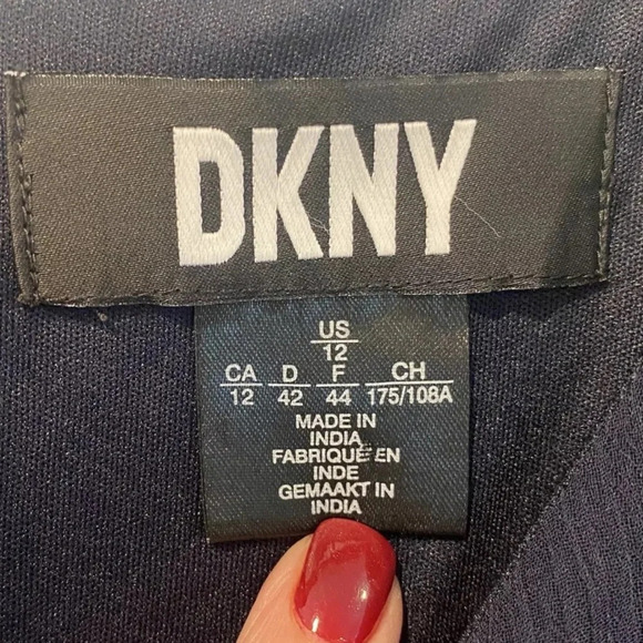 DKNY Ruffle Midi Flutter Sleeves Chiffon Dress Midnight Blue Womens 12 (681) - Picture 6 of 8